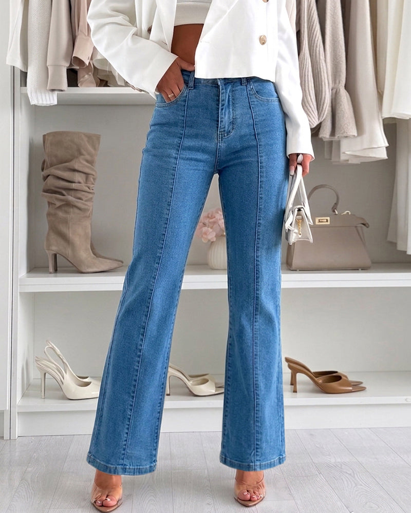 Women's High Waisted Jeans Front Seam Denim Pants Casual Zipper Fly Trousers