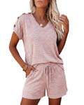 CHICME ESSENCE Women's 2 Piece Lounge Set V-Neck Top and Shorts Outfits