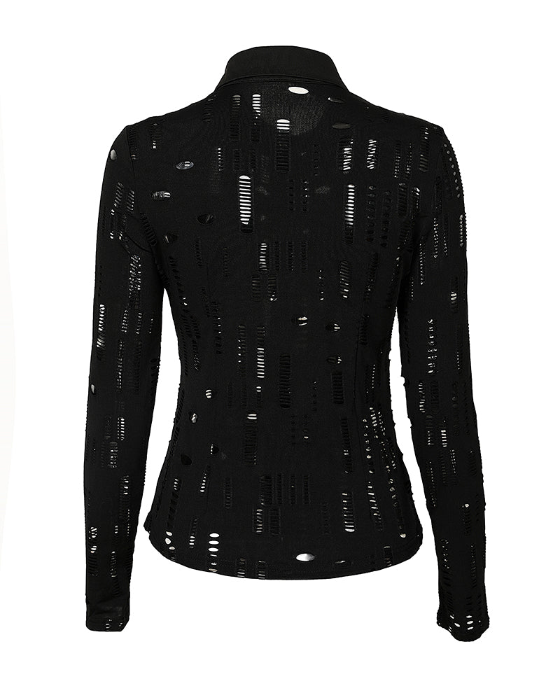 Turn-down Collar Hollow Out Button Down Shirt Top