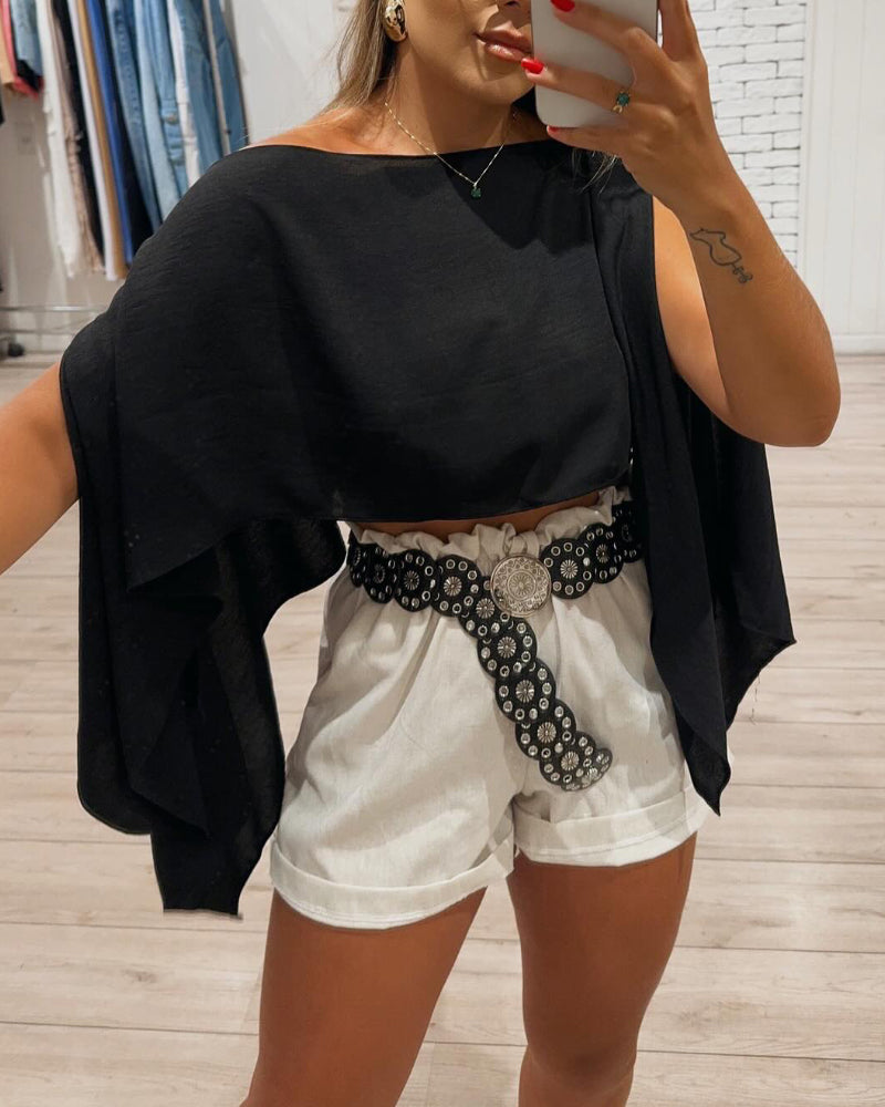 Women's Off Shoulder Convertible Crop Top Casual Multi Wear Slit Blouse with Bandeau