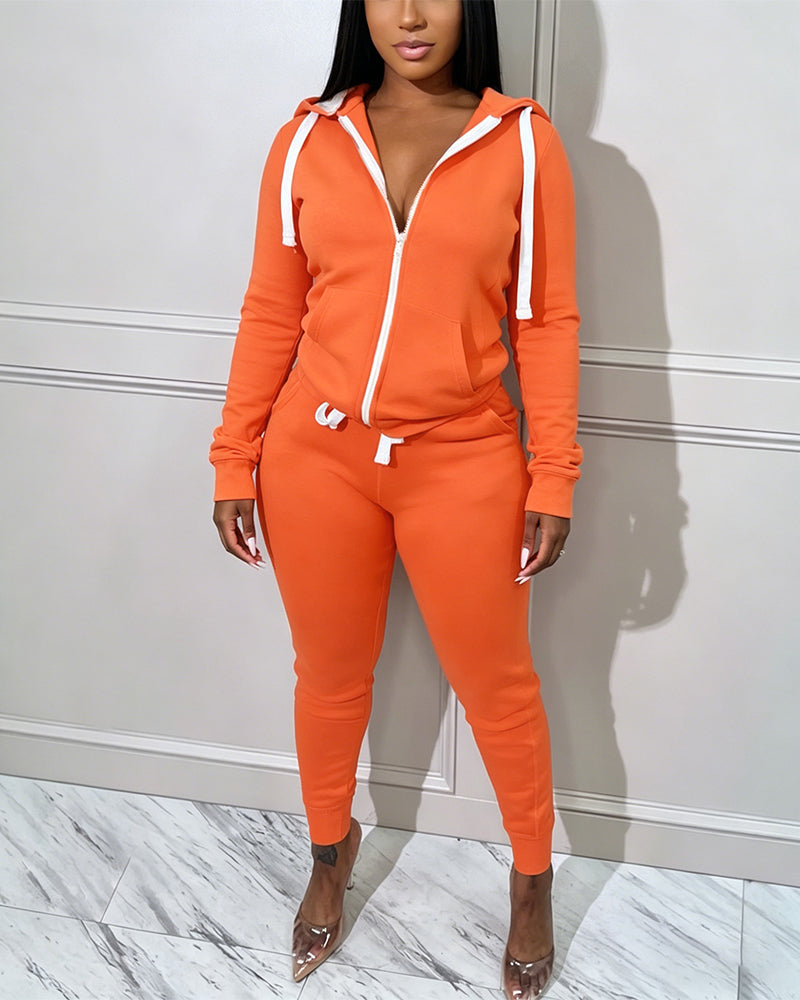 Women's 2 Piece Tracksuit Zip Up Hoodie and Drawstring Joggers Set Vibrant Colorblock Sweatsuit with Pockets