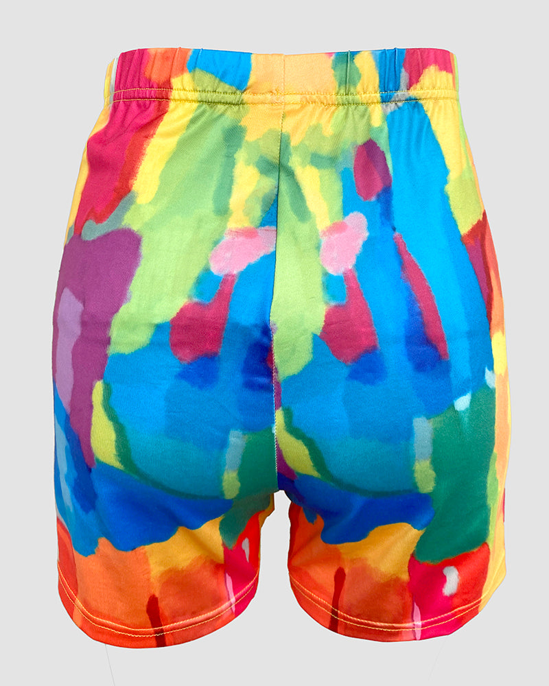 Women's 2 Piece Set Nope Not Today Slogan Half Sleeve Tee and Tie Dye Slim Fit Biker Shorts Set