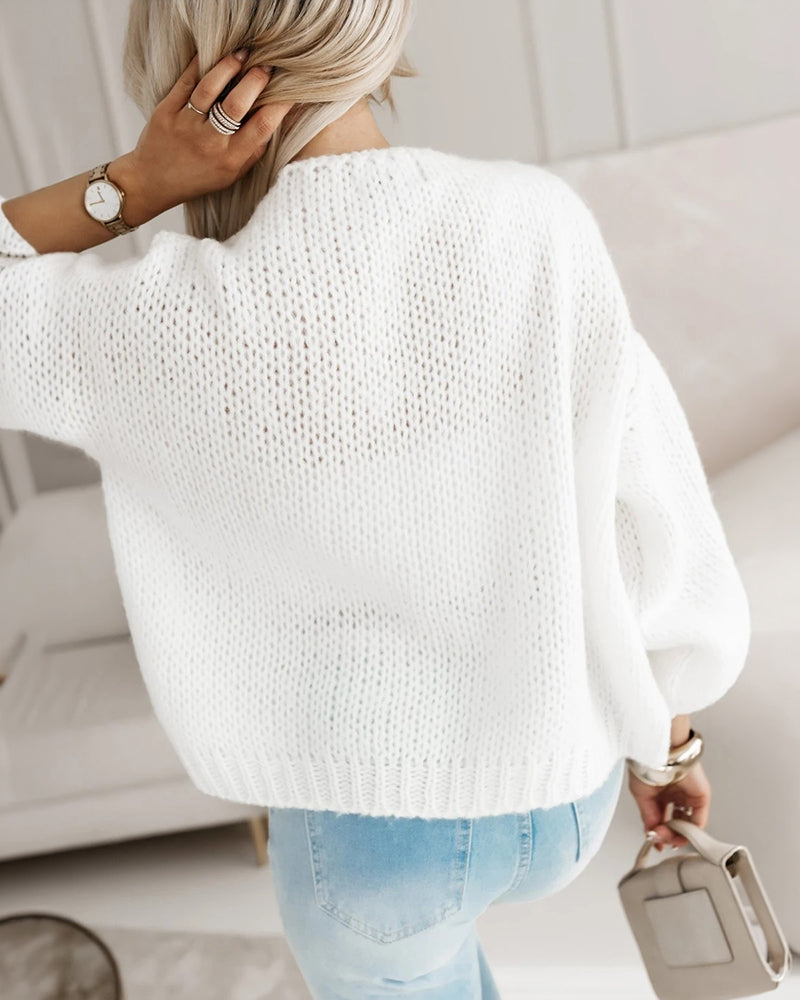 Women's 3D Floral Knit Cardigan Long Sleeve Crochet Sweater Casual Crop Coat