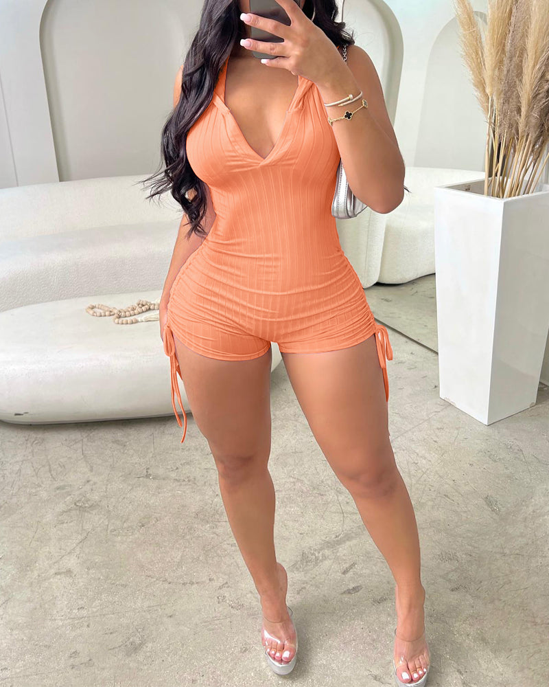 Side Drawstring Slim Fit Sleeveless Hooded Romper