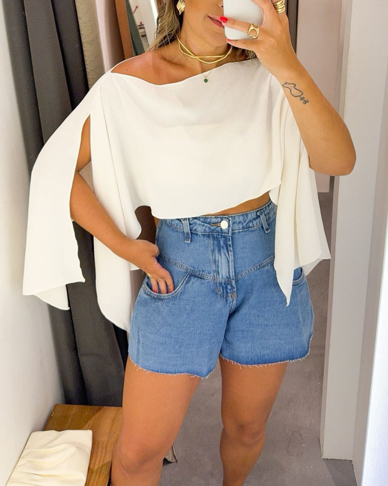 Women's Off Shoulder Convertible Crop Top Casual Multi Wear Slit Blouse with Bandeau