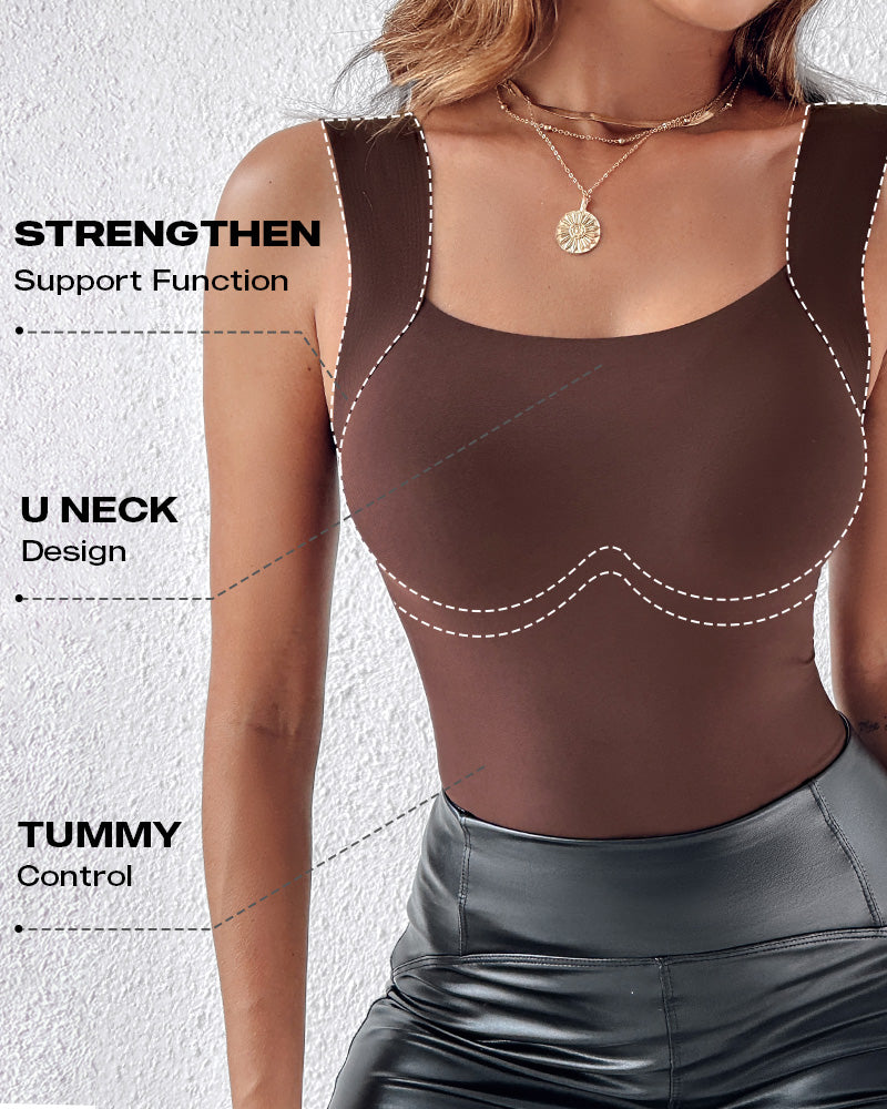 Chicme Contourx 2 Piece U Neck Shapewear Built In Bra Tank High Strechy Sleeveless Slim Fit Tops Camisole