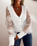 Women's Mesh Long Sleeve Cardigan Embroidered V Neck Knit Sweater Rhinestone Button Ribbed Slim Fit Casual Coat