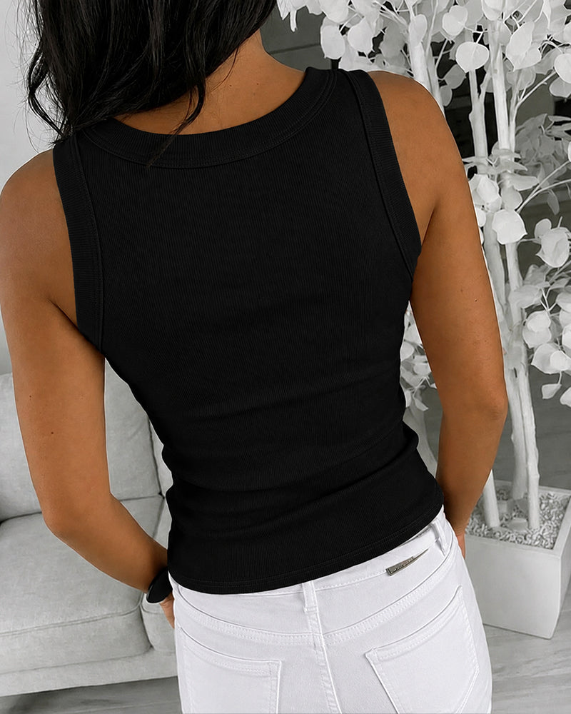 Women's Ribbed Racerback Tank Top Colorful Rhinestone Embellished Crewneck Slim Fit Rib Knit Camisole