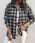 Women's Plaid Rhinestone Shirt Casual Drop Shoulder Button Down Blouse Vintage Long Sleeve Top