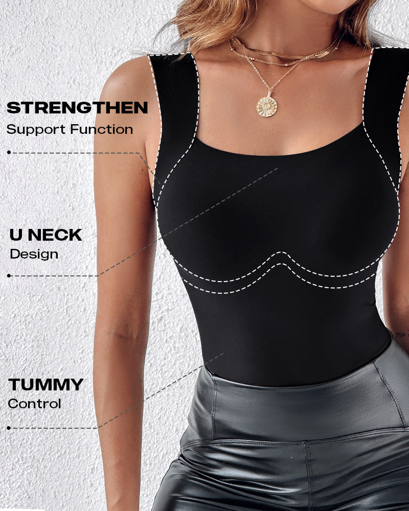 Chicme Contourx 2 Piece U Neck Shapewear Built In Bra Tank High Strechy Sleeveless Slim Fit Tops Camisole
