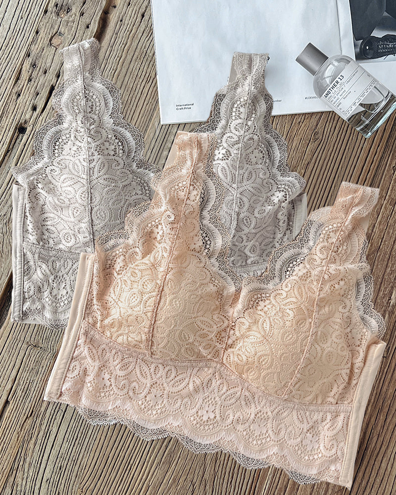 2-Pack Lace Scallop Trim Lace Bralette V-Neck Camisoles