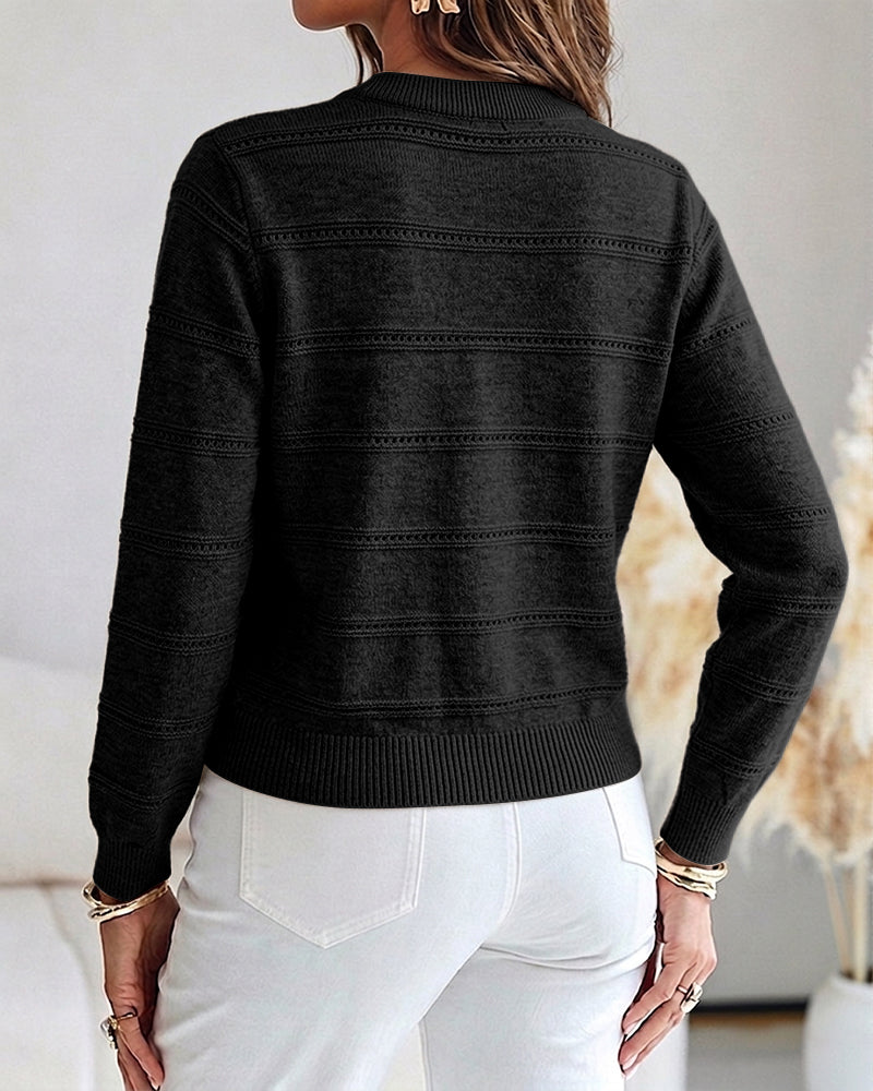 Women's Pearl Beaded Knit Cardigan Elegant Hollow Out Crop Sweater Casual Button Down Coat