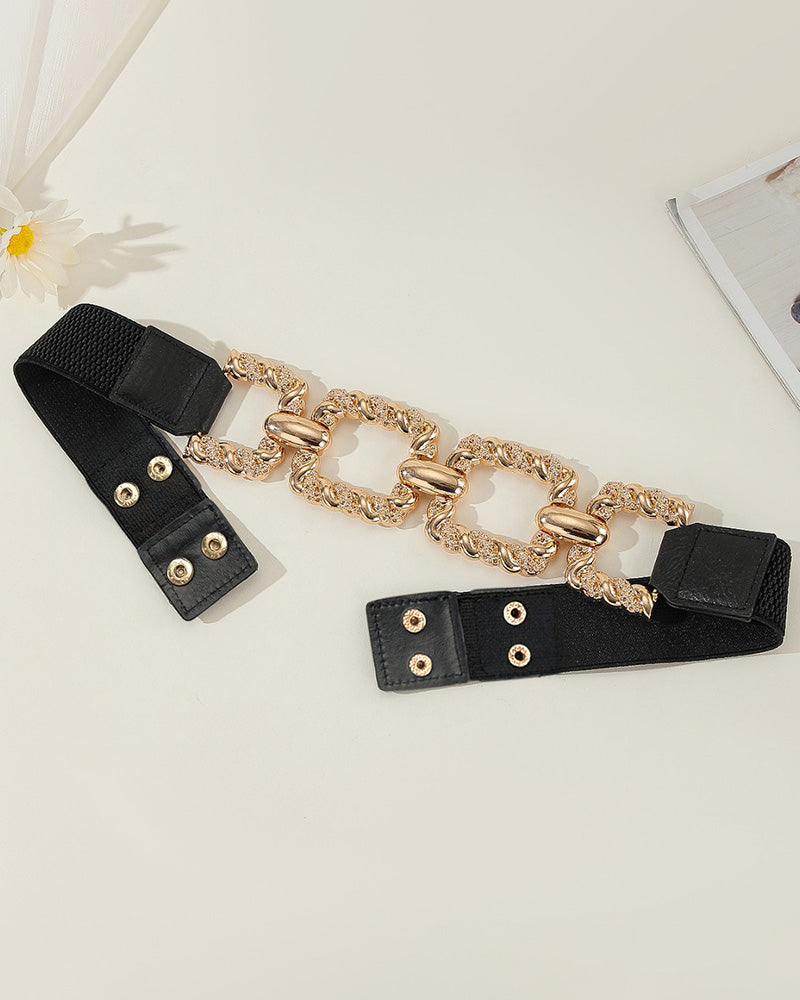 Chain Decor Buttoned Waist Belt Fashion Elastic Stretch Dress Belt Waistband