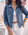 Women's Rhinestone Denim Jacket Vintage Washed Button-Down Jean Jacket Sparkly Loose Fit Streetwear Outwear