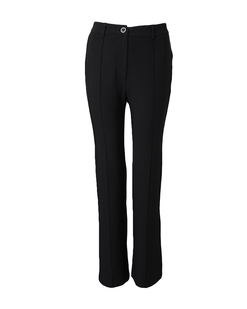 Zipper Fly High Waist Straight Leg Work Trousers Casual Elastic Back Waist Seam Front Business Pants