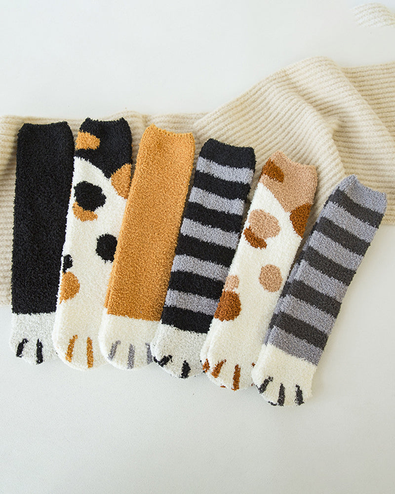 1Pair Fluffy Cozy Animal Stripe Fuzzy Socks