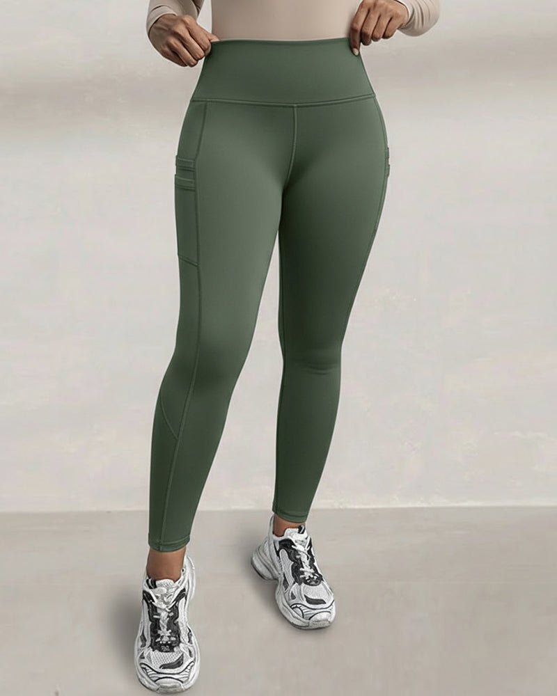 Winter Warm High Waisted Workout Athletic Leggings Tummy Control Butt Lifting Ultra Soft Thermal Lined Yoga Pants Women's Sportswear with Stacked Slit Pockets On Side