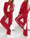 Women's 2-Piece Outfit Baseball Jacket and Wide-Leg Pants Set Casual Contrast Side Striped Tracksuit