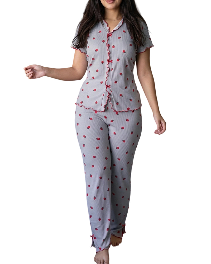 CHICME ESSENCE Women's Strawberry Lettuce Trim Pajama Set
