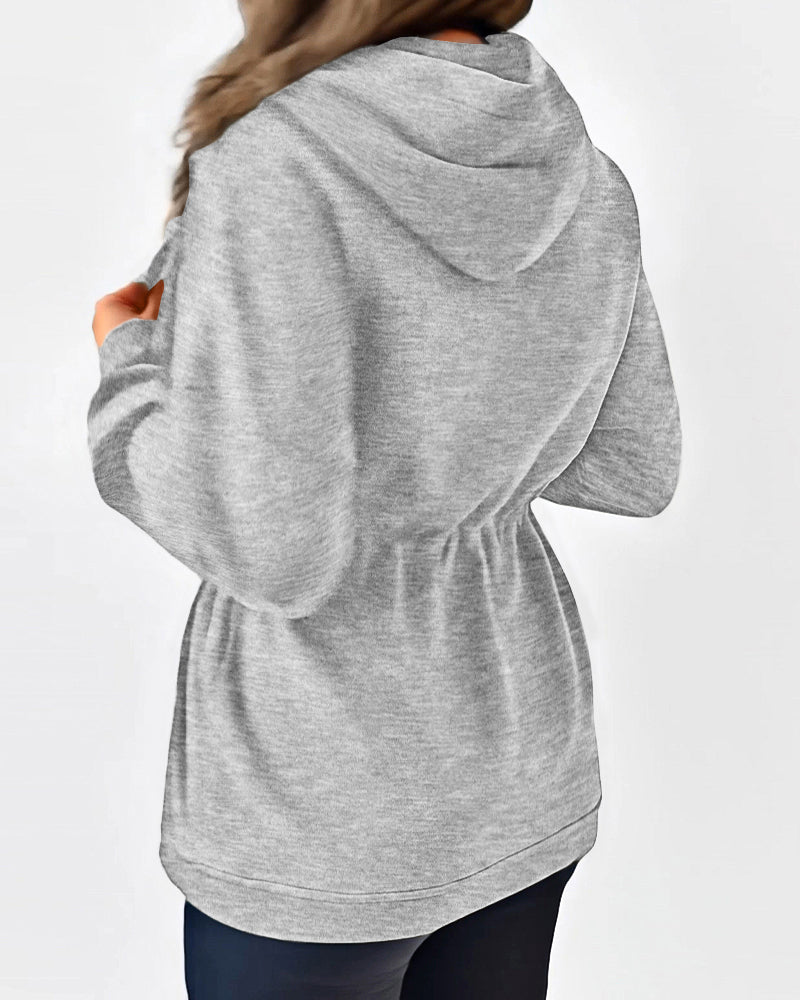 Long Sleeve Waist Drawstring Hooded Coat Casual Loose Fit Cardigan Jacket with Pockets
