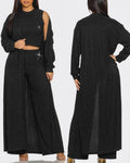 3 Pieces Outfits Cozy Comfort Glitter Long Sleeve Longline Coat and Cropped Ribbed Knit Tank Wide Leg Pants Set