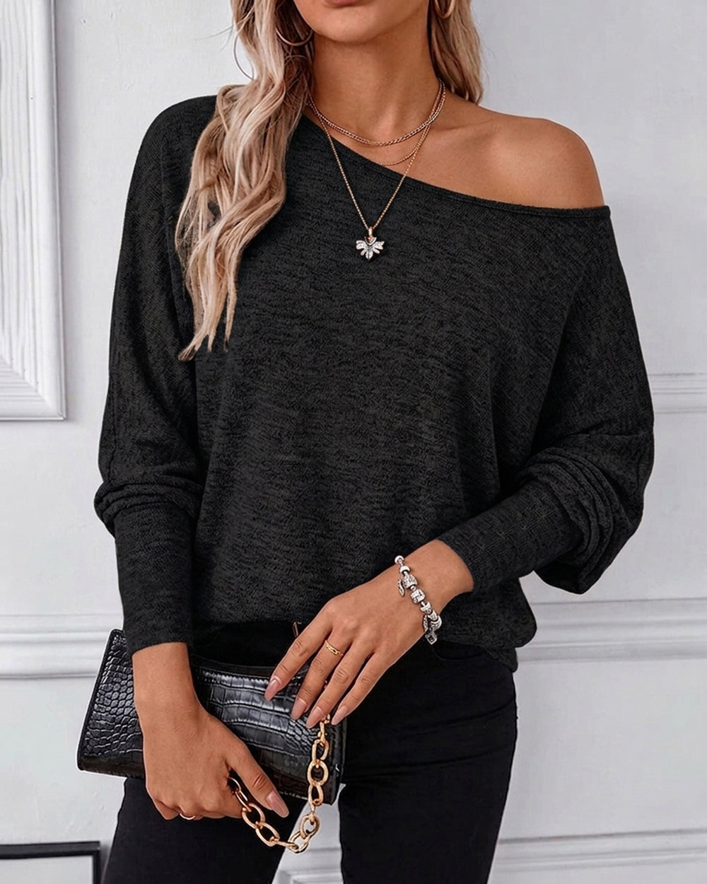 CHICME ESSENCE Couture Women's Casual Batwing Long Sleeve Knit Top