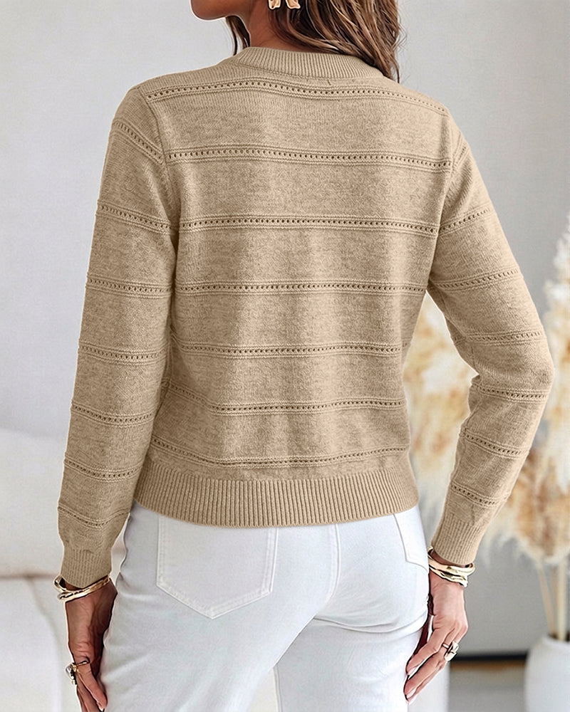 Women's Pearl Beaded Knit Cardigan Elegant Hollow Out Crop Sweater Casual Button Down Coat