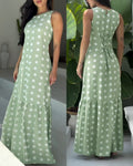 Women's Polka Dot Maxi Dress Casual Sleeveless Lace up Back Vacation Dress Elegant Ruffle Hem Loose A Line Long Sundress