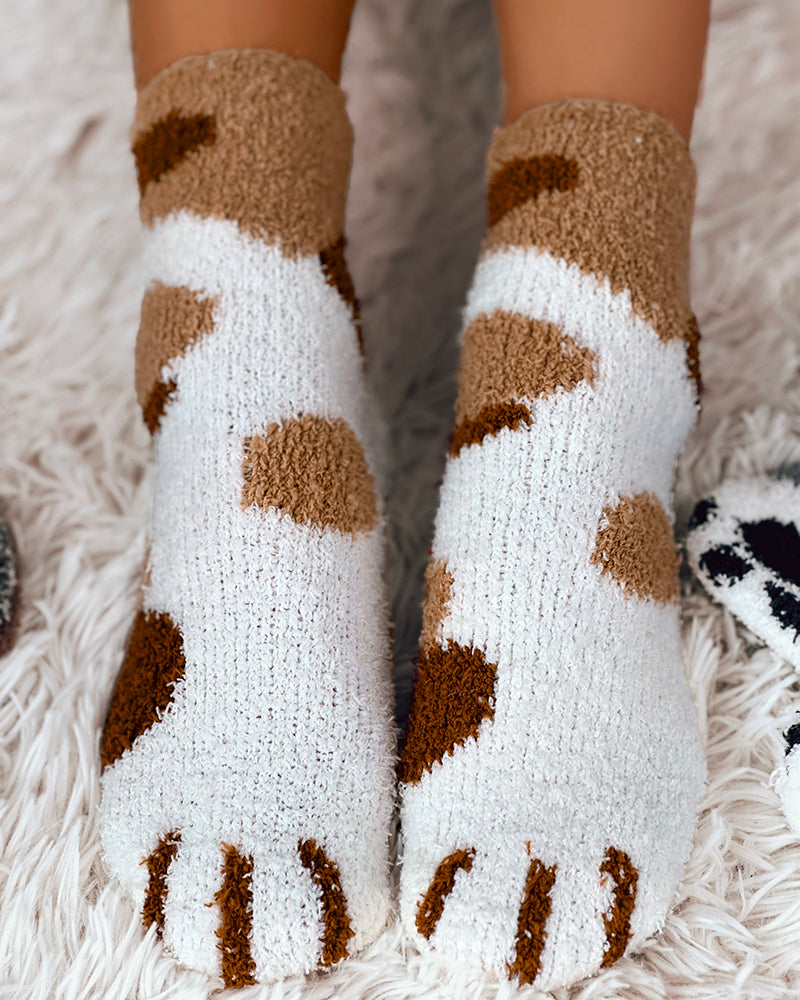 1Pair Fluffy Cozy Animal Stripe Fuzzy Socks