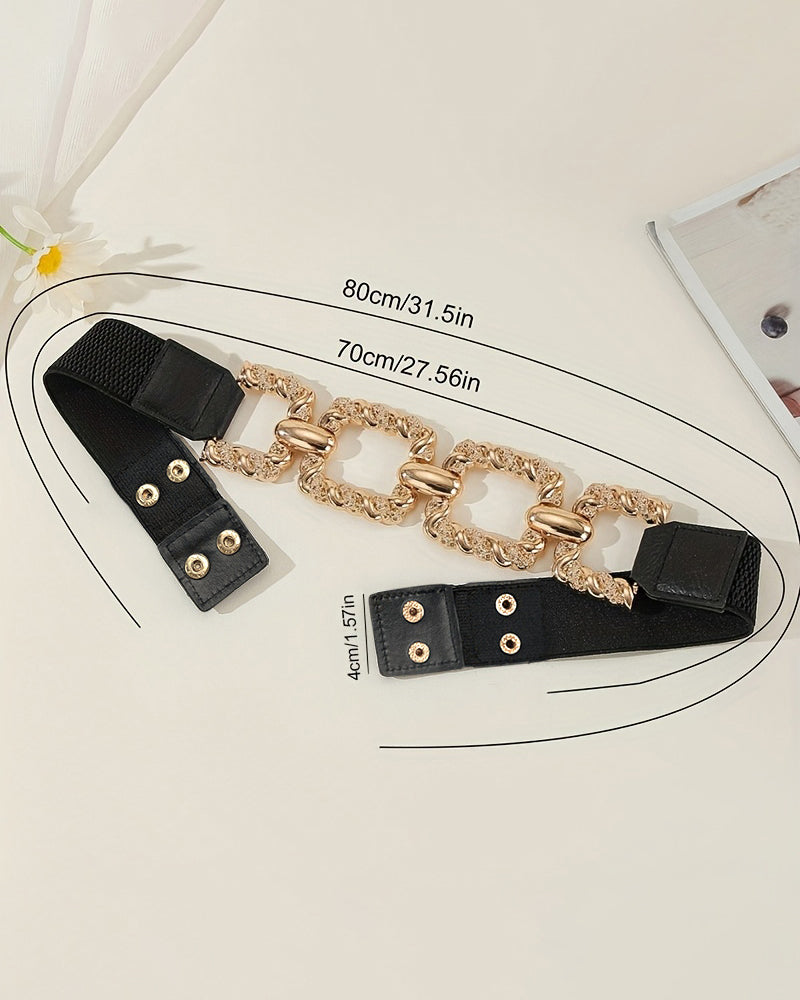 Chain Decor Buttoned Waist Belt Fashion Elastic Stretch Dress Belt Waistband