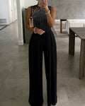 Rhinestone Decor Multi Spaghetti Straps Ruched Overalls Casual Zipper Back Wide Leg Jumpsuit
