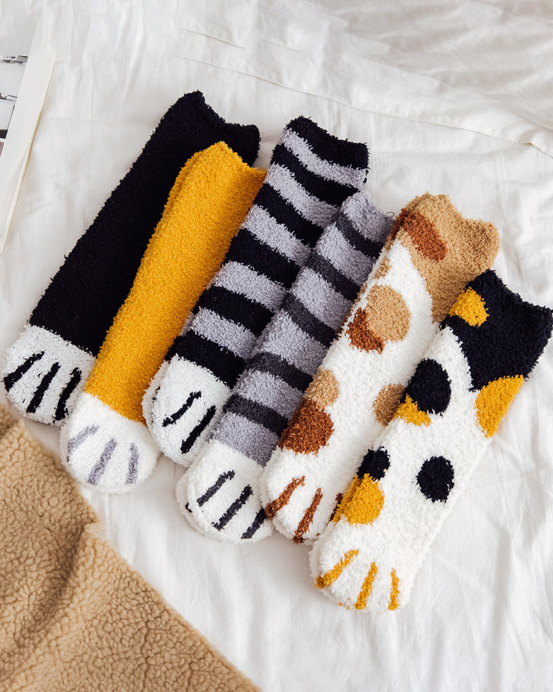 1Pair Fluffy Cozy Animal Stripe Fuzzy Socks