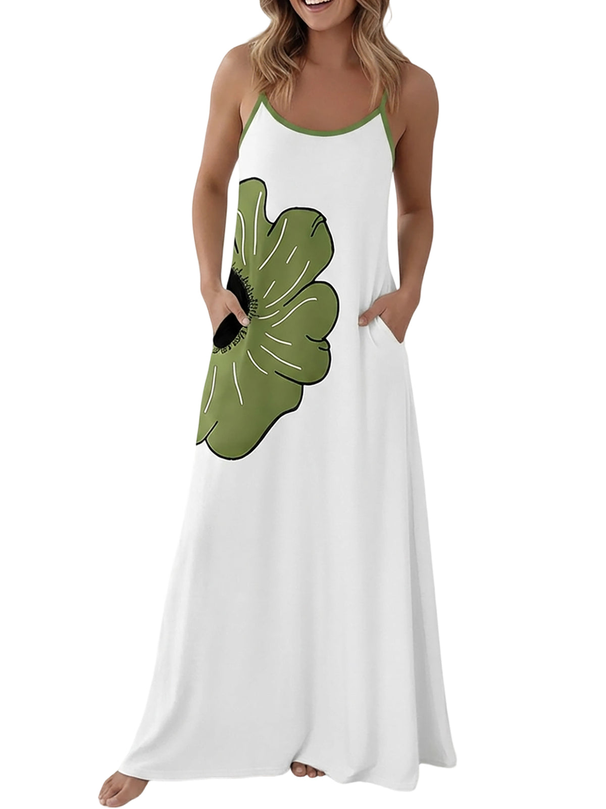 CHICME ESSENCE Womens Nightgown Sleeveless Lounge Dress with Pockets
