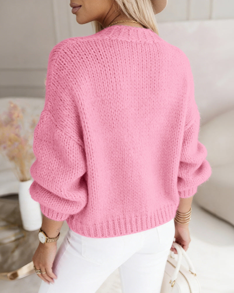 Women's 3D Floral Knit Cardigan Long Sleeve Crochet Sweater Casual Crop Coat