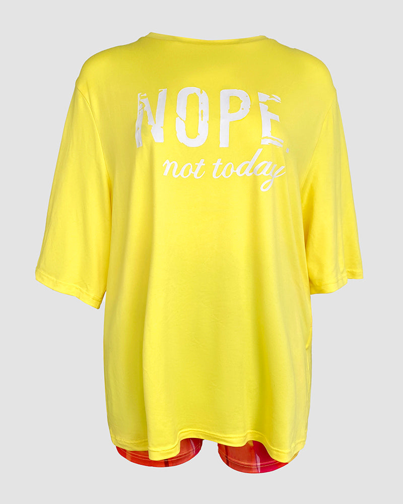 Women's 2 Piece Set Nope Not Today Slogan Half Sleeve Tee and Tie Dye Slim Fit Biker Shorts Set