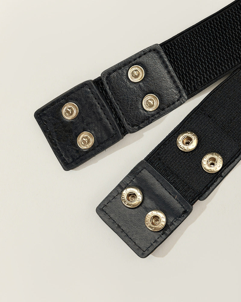 Chain Decor Buttoned Waist Belt Fashion Elastic Stretch Dress Belt Waistband
