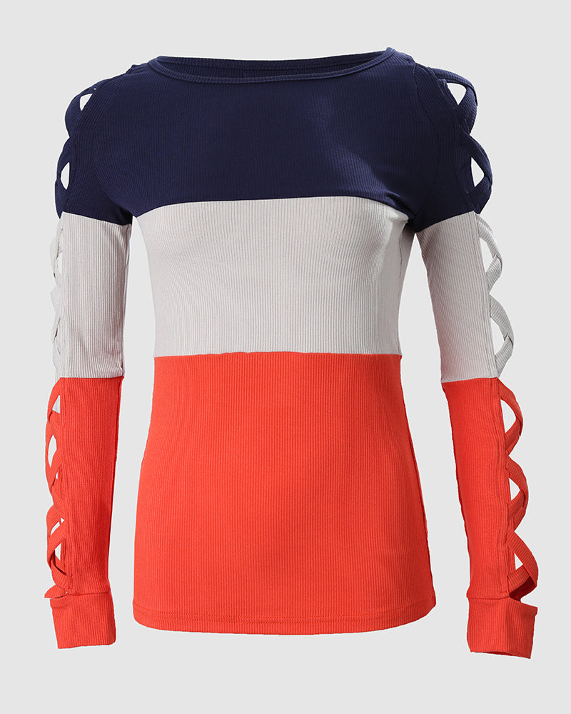 Colorblock Crisscross Cold Shoulder Top