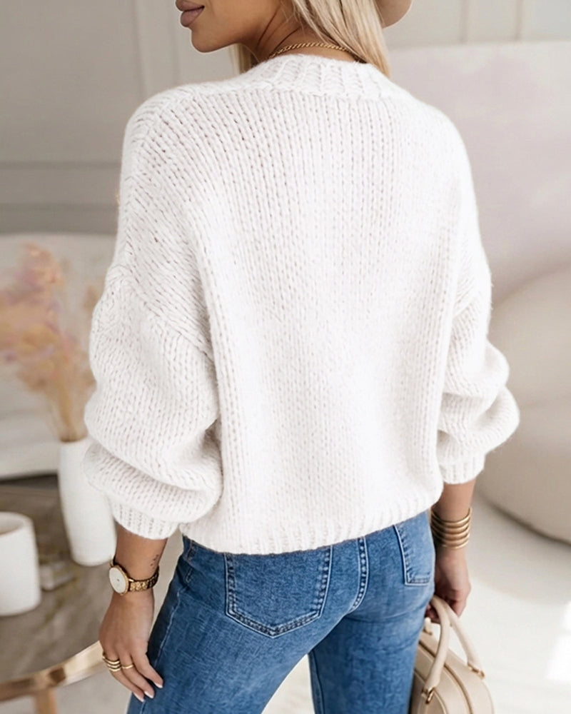 Women's 3D Floral Knit Cardigan Long Sleeve Crochet Sweater Casual Crop Coat