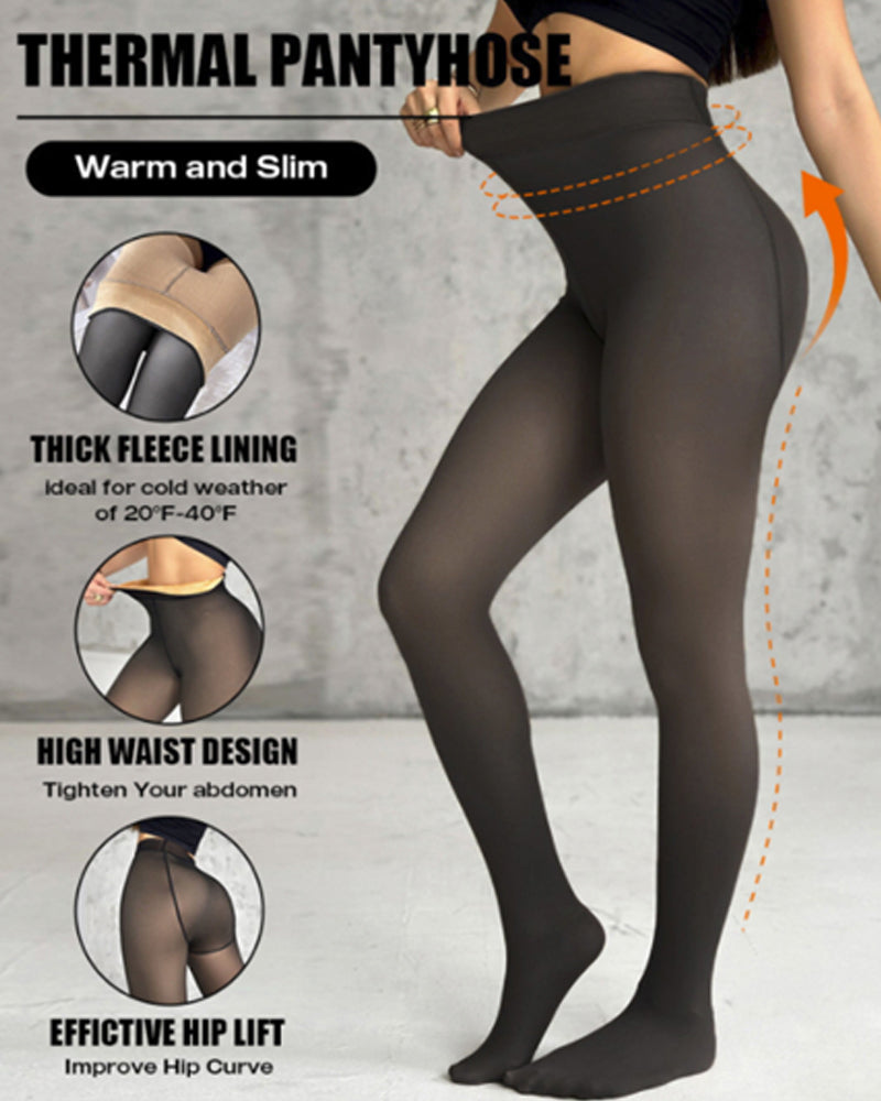 Fleece Lined Tights Sheer Fake Translucent Thermal High Waist Pantyhose Tights Leggings