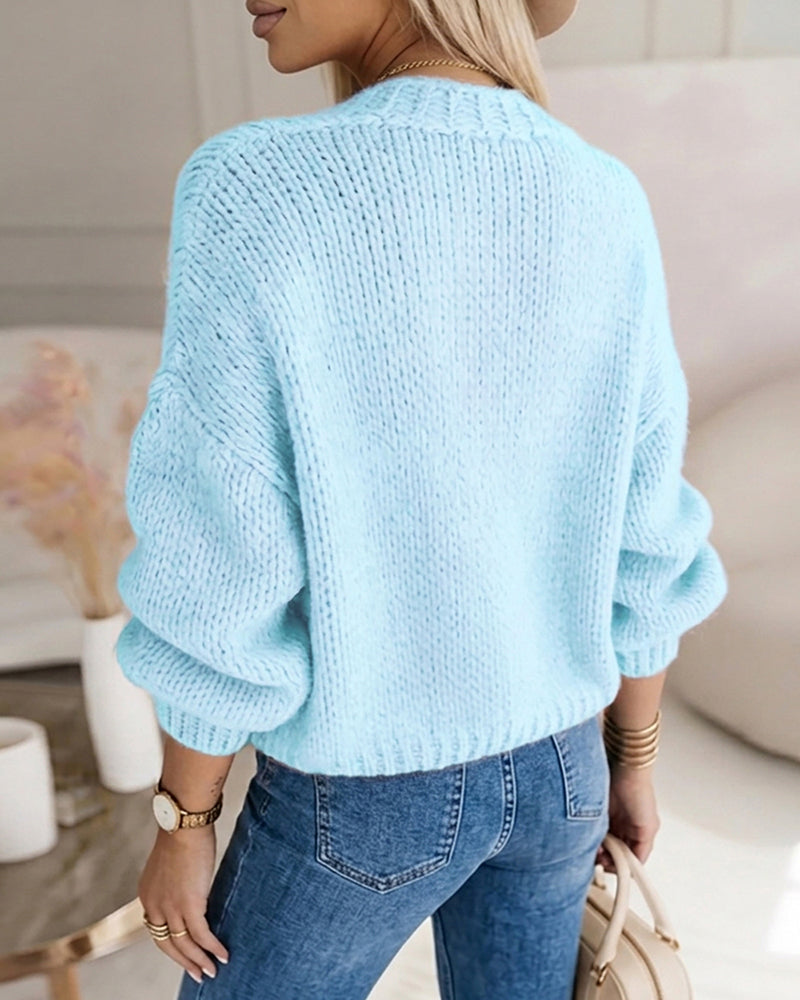 Women's 3D Floral Knit Cardigan Long Sleeve Crochet Sweater Casual Crop Coat