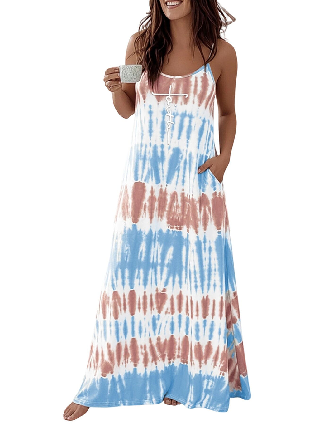 CHICME ESSENCE Womens Nightgown Sleeveless Lounge Dress with Pockets
