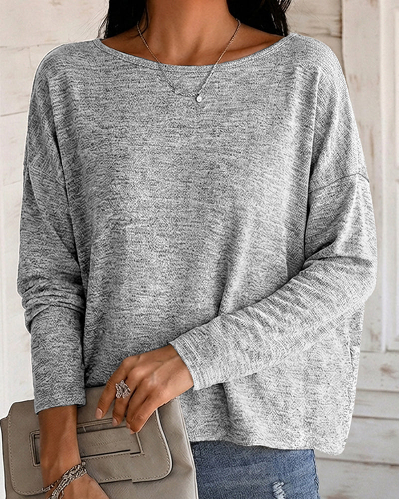 Women's Long Sleeve Knit Top Backless Twist Lace Panel Casual Tee
