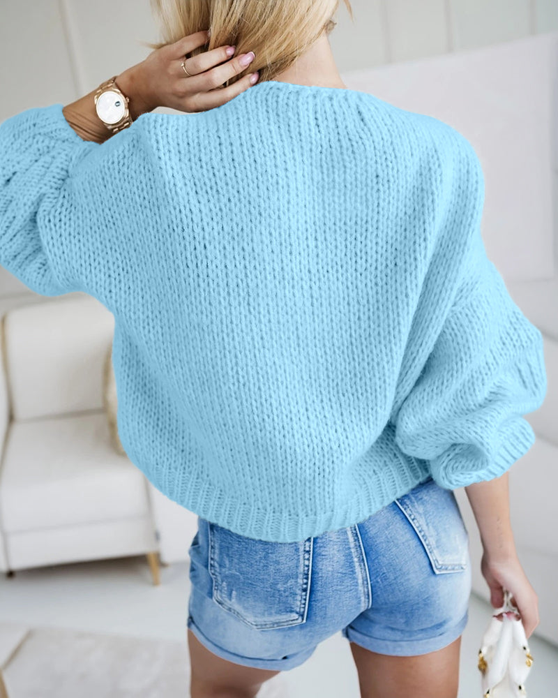 Women's 3D Floral Knit Cardigan Long Sleeve Crochet Sweater Casual Crop Coat
