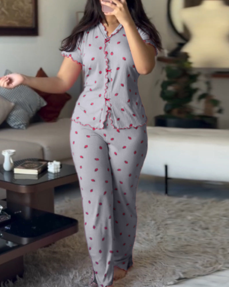 CHICME ESSENCE Women's Strawberry Lettuce Trim Pajama Set