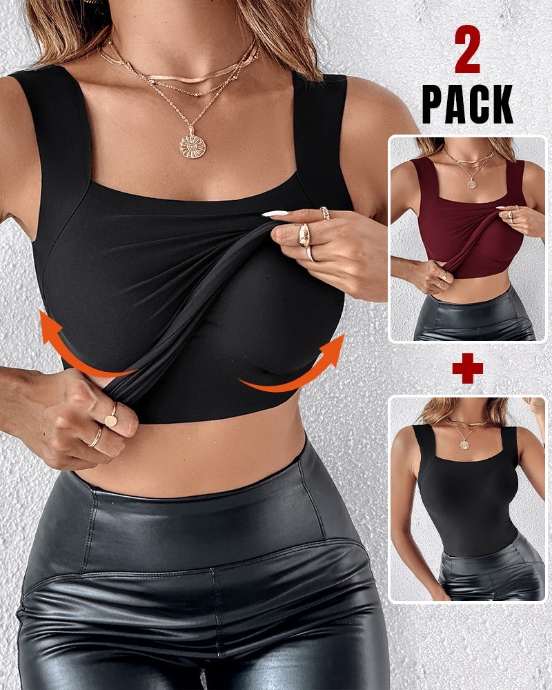 Chicme Contourx 2 Piece U Neck Shapewear Built In Bra Tank High Strechy Sleeveless Slim Fit Tops Camisole