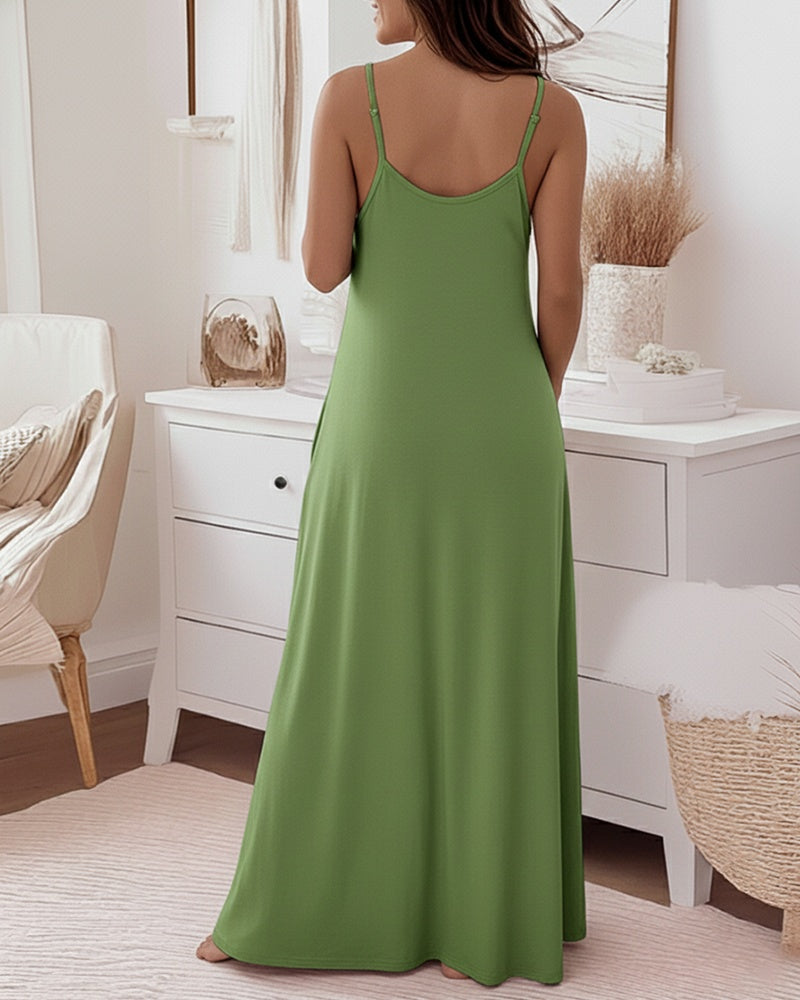 CHICME ESSENCE Womens Nightgown Sleeveless Lounge Dress with Pockets