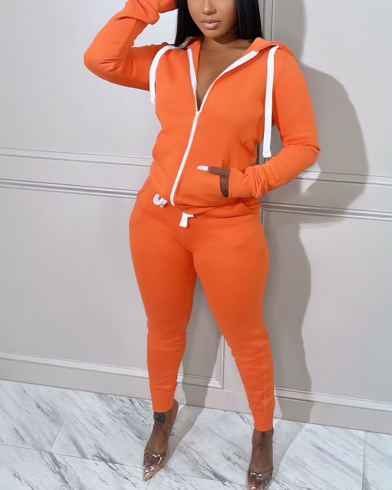 Women's 2 Piece Tracksuit Zip Up Hoodie and Drawstring Joggers Set Vibrant Colorblock Sweatsuit with Pockets