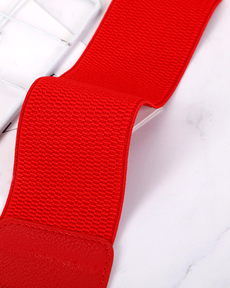 Wide Elastic Belt Fashion Square Gold Buckle Stretch Dress Belt Waistband