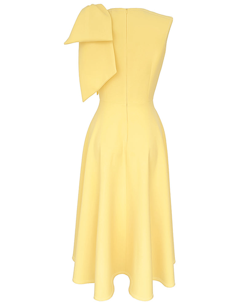 Women's Bowknot A Line Midi Dress Sleeveless Crewneck High Waist Party Dress Elegant Evening Gown