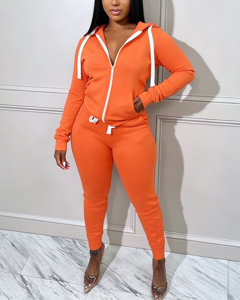 Women's 2 Piece Tracksuit Zip Up Hoodie and Drawstring Joggers Set Vibrant Colorblock Sweatsuit with Pockets